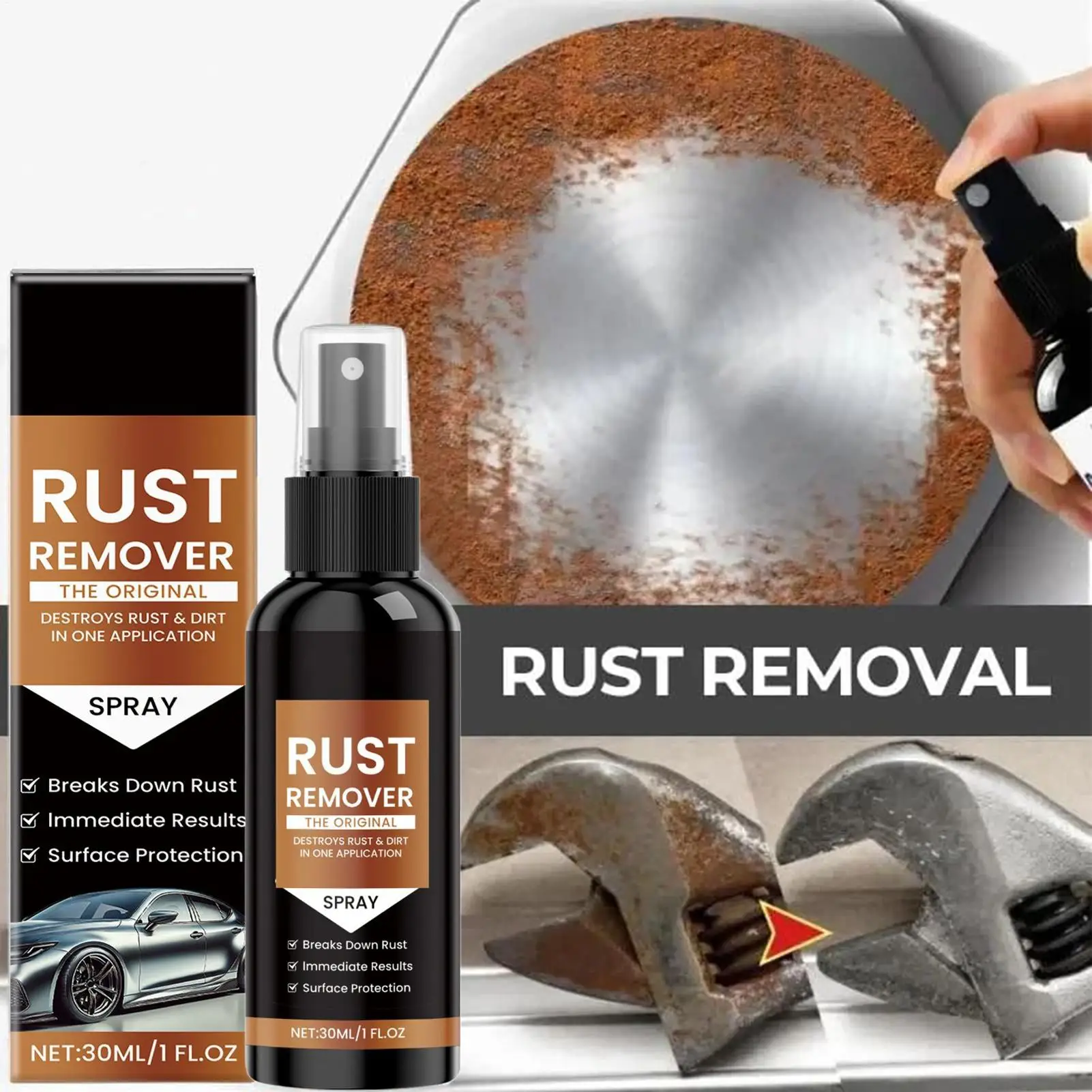 Spray removedor de óxido Nexa de 30 ml, removedor de arañazos para coche, removedor de óxido mejorado para metal, disolvente de óxido metálico, limpiador de manchas de hierro