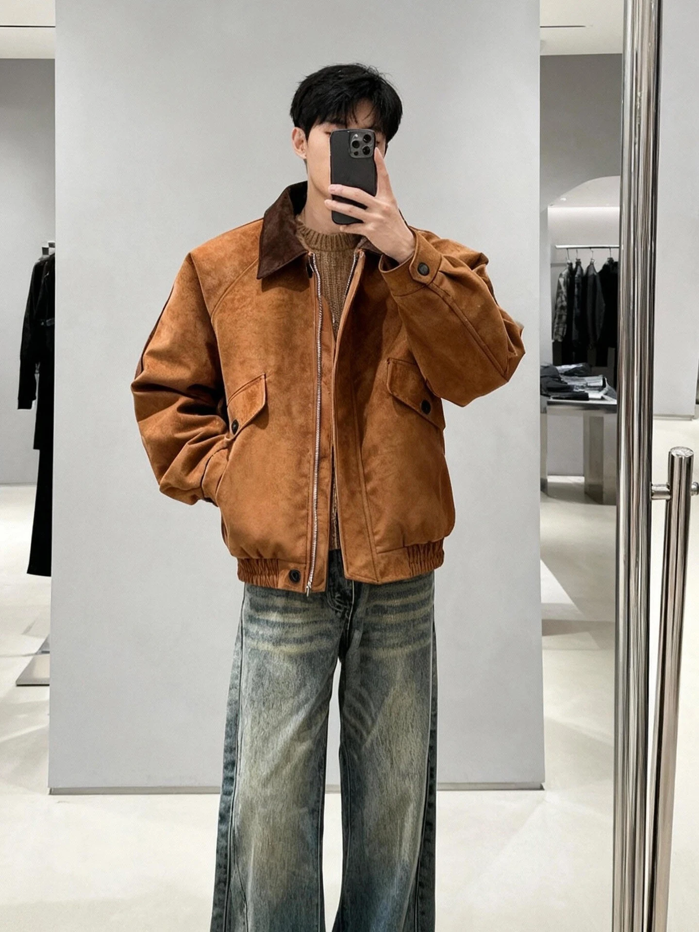 

Thiened Fce Lined Motorcycle Sle PU Leather Jaet Men's Winter Warm Workwear Cotton Inner Barn Sle Jaet Coat