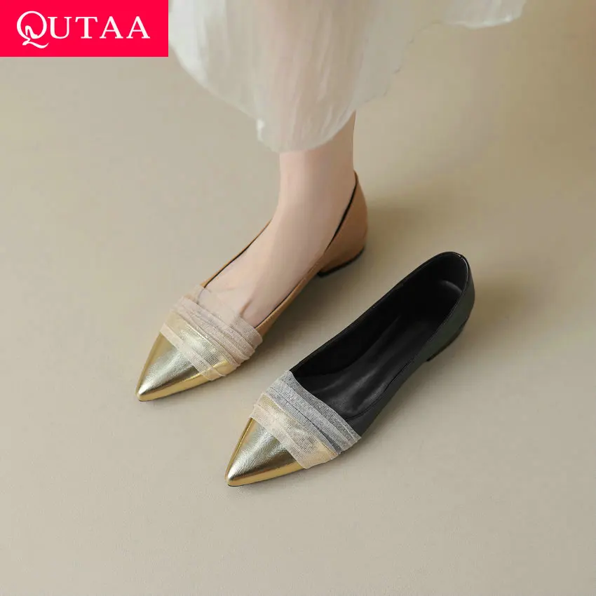 QUTAA 2024 Office Lady Pumps For Women Spring Summer Microfiber Dress Thick Low Heels Pointed Toe Shoes Woman Size 34-43