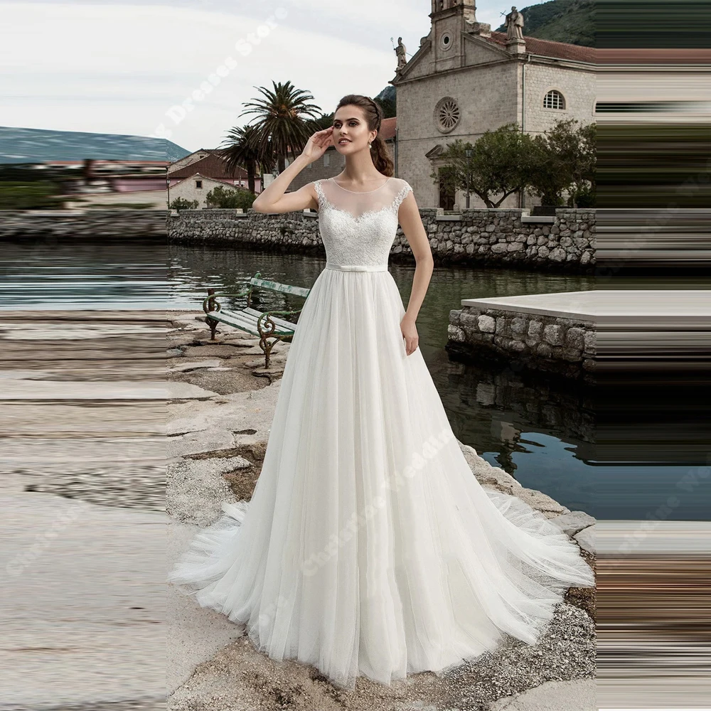 

Customized Sleeveless Wedding Dresses For Women Boho A-Line Lace Appliques Bridal Gowns Banquet Mopping Length Vestido De Novia