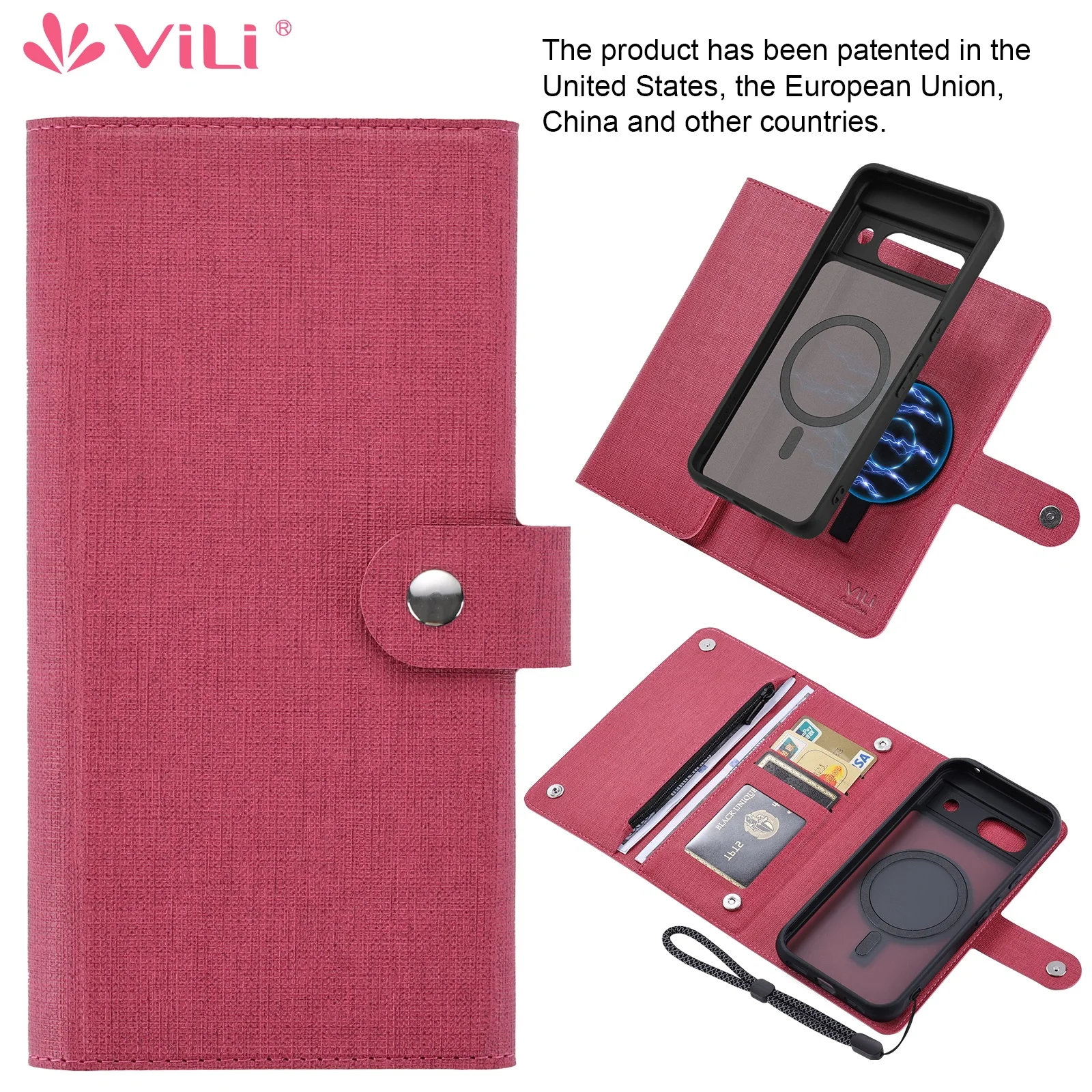 MagSafe case for Google Pixel 8a,ViLi 2-in-1 MagSafecase wallet(RFID Blocking)cardholder phone Zipper wallet cards