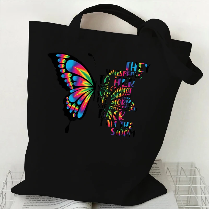 Dragonfly Whisper Words of Wisdom Let It Be Print Canvas Tote Bag Women Shopping Bags Student Shoulder Bag Cartoon Tote Handbag