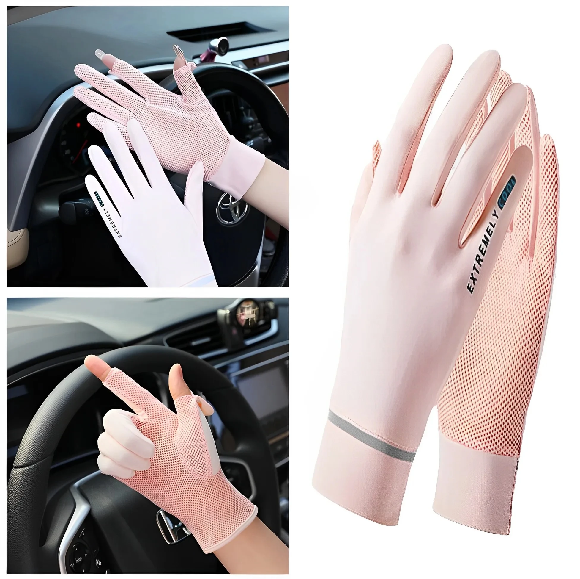 

Sunscreen Ice Silk Gloves Anti-UV Summer Breathable Mesh Gloves For Car Motorcycle Bike Driving Sports Thin Gloves For Women Men