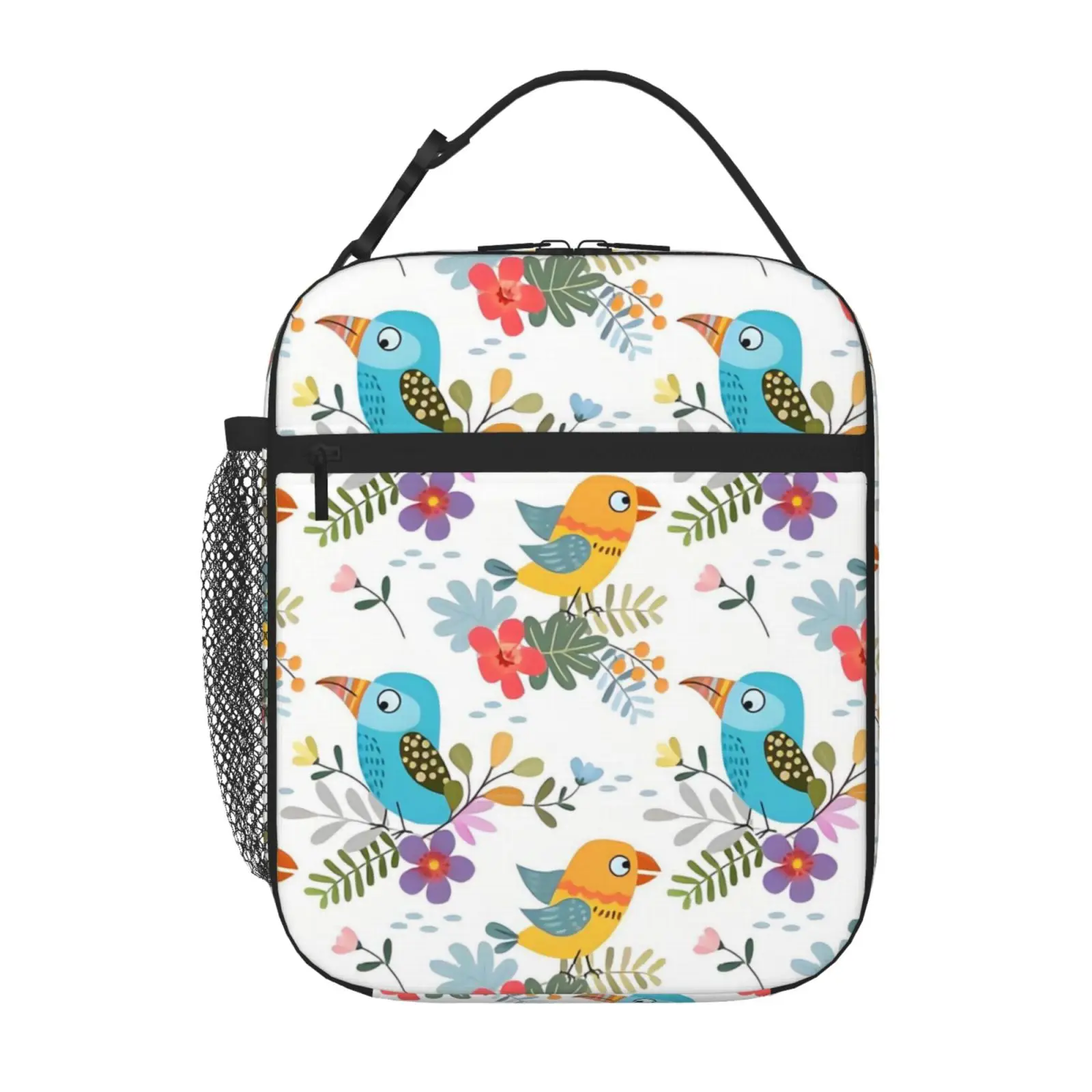 Flower & Birds Pattern Print Insulated Thermal Bag Lunch bag Foods Drink Storage Leakproof Picnic Camping Bags Outdoor Box beach