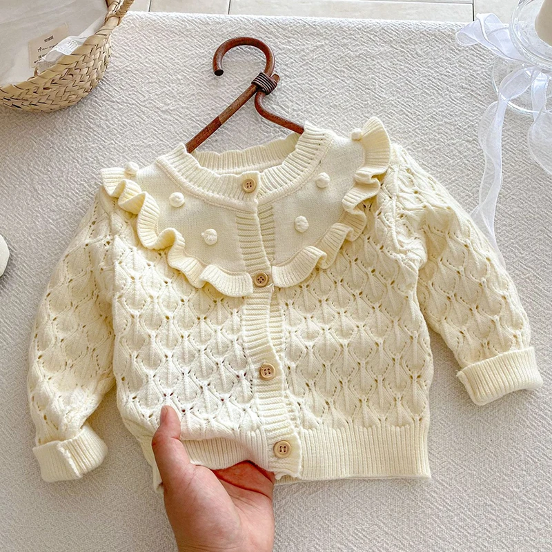 

2025 New Autumn 0-3Yrs Children Clothes Infant Baby Girls Knitting Solid Color Cardigan Newborn Baby Girls Sweater Coat