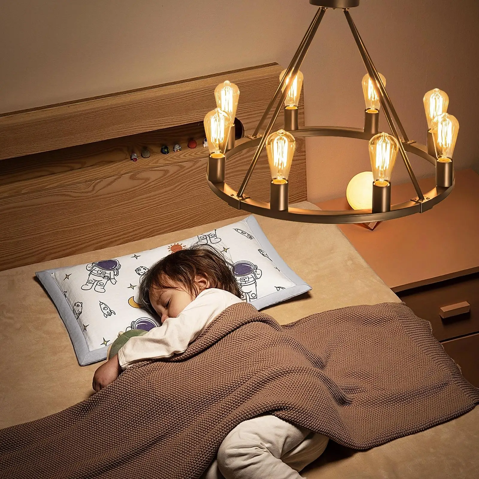 مزرعة الثريا 8-Light الأسود عربة عجلة قلادة ضوء خمر الصناعية عكس الضوء E26 قاعدة لغرفة المعيشة بهو المدخل