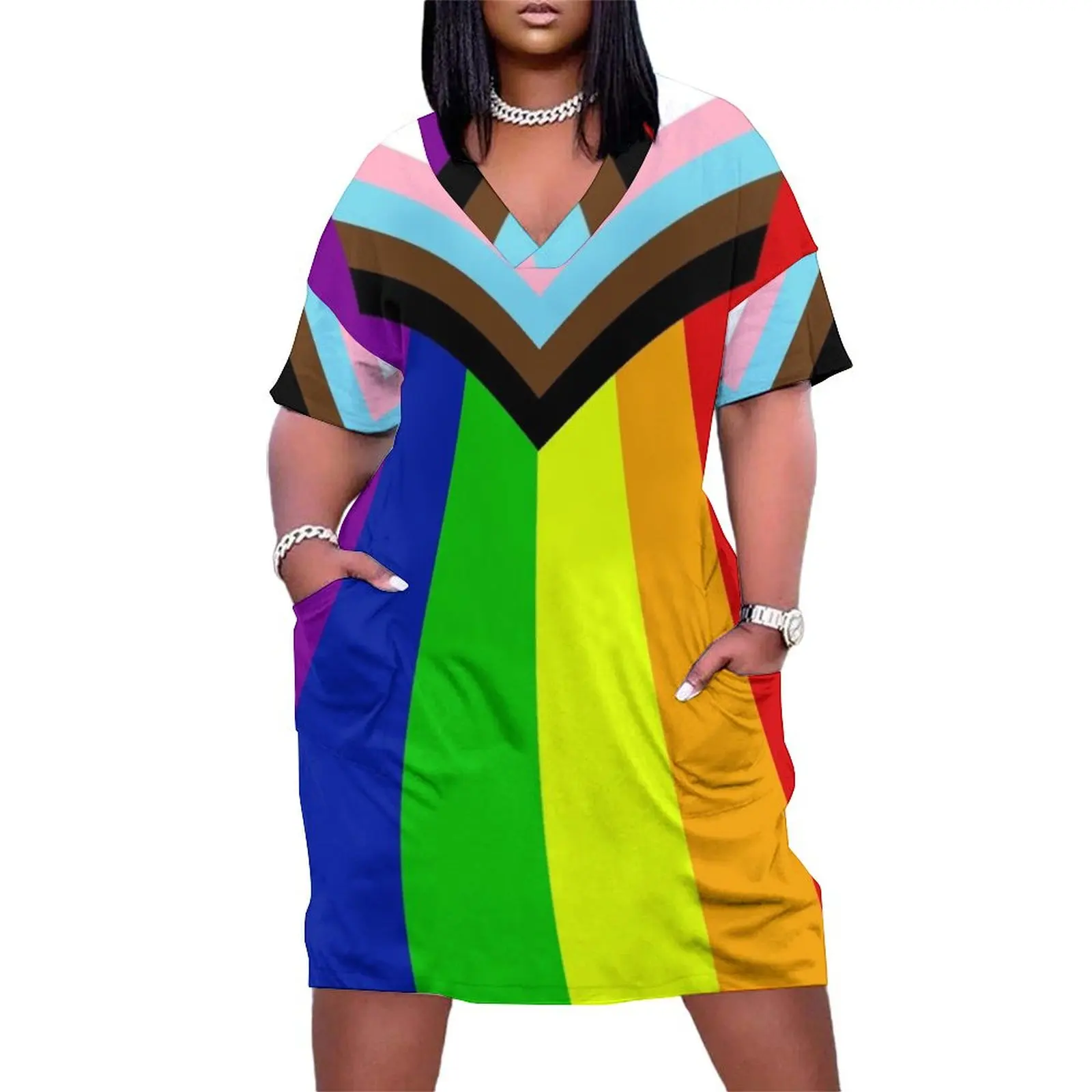 “Progress” Pride Flag by Daniel Quasar Loose Pocket Dress women