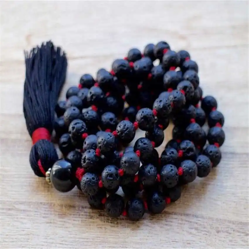 6mm Natural Black Onyx 108 Beads Tassels bracelet Health Healing Spiritual Seekers Yoga Mala Opera length Prayer