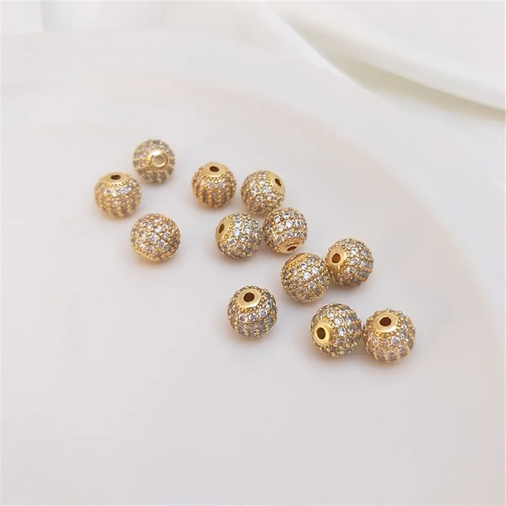 14K Gold Plating Micro-set zircon ball, diamond ball, bead, bead, diy handmade string bracelet, necklace loose bead material