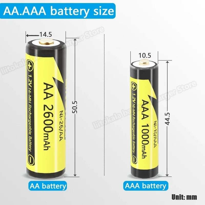 1-16PCS Ni-26/AA 2600mAh 1.2V Ni-MH Rechargeable Batteries for Temperature Gun, Remote Control, Mouse and Toy Batteries