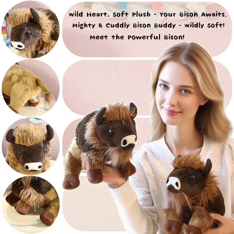 

25-35 см INS Like Real Bison плюшевые игрушки чучело дикой природы крупный рогатый скот имитация буйвола домашний декор подарки на день рождения для детей девочек