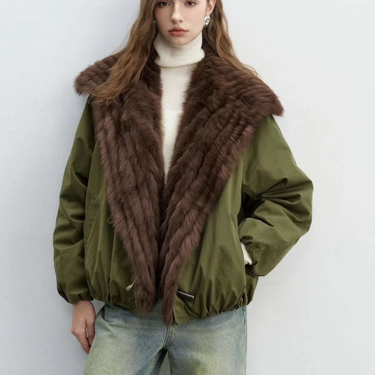 2026 Autumn Winter New Fox Fur Coat Women With Navy Collar And White Duck Down Liner Parka Overcoat Femme jacket down jacket
