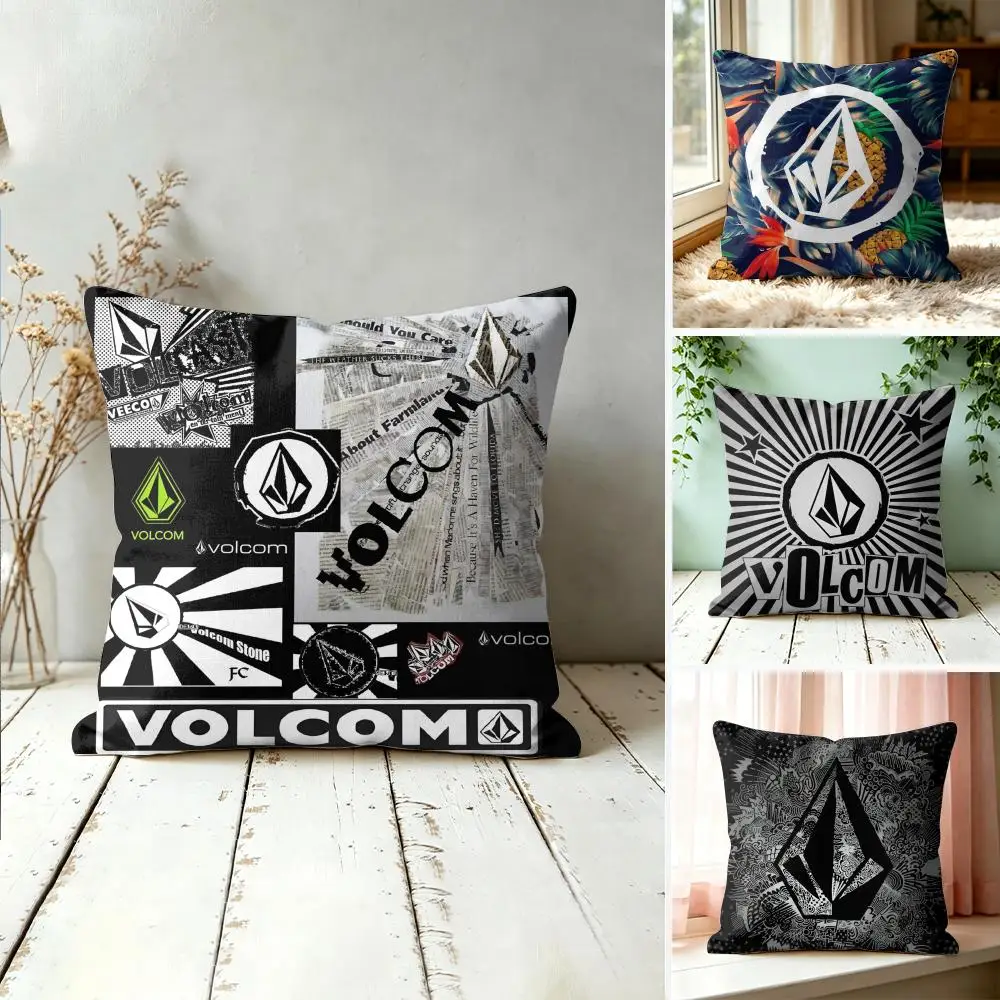 Fashion V-Volcom LOGO Cushion Cover Square Pillow Bedroom Sofa Leisure Comfort Living Room Home Decoration 40X40
