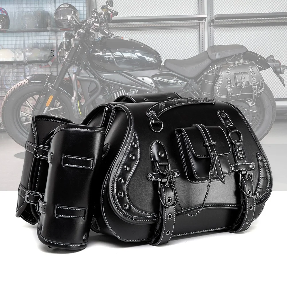

Universal Retro Motorcycle Saddlebag Throwover Saddlebags for Harley XL883 Honda Yamaha Suzuki PU Leather with Cup Side Gear Bag
