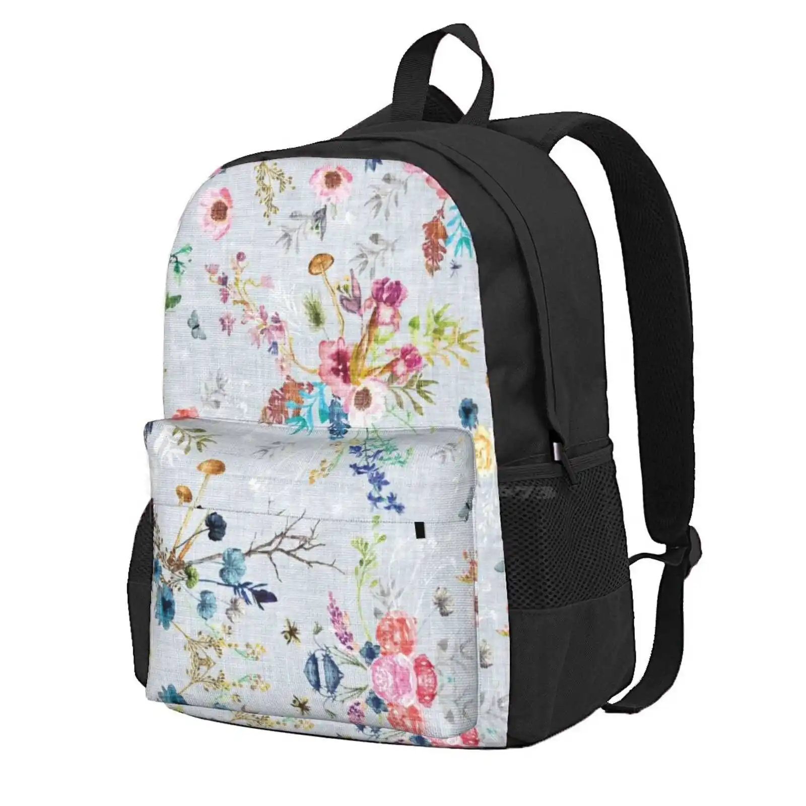 

Wild Meadow Hot Sale Schoolbag Backpack Fashion Bags Floral Wildflowers Spring Nature Duck Egg Blue Summer Mushrooms Woodland