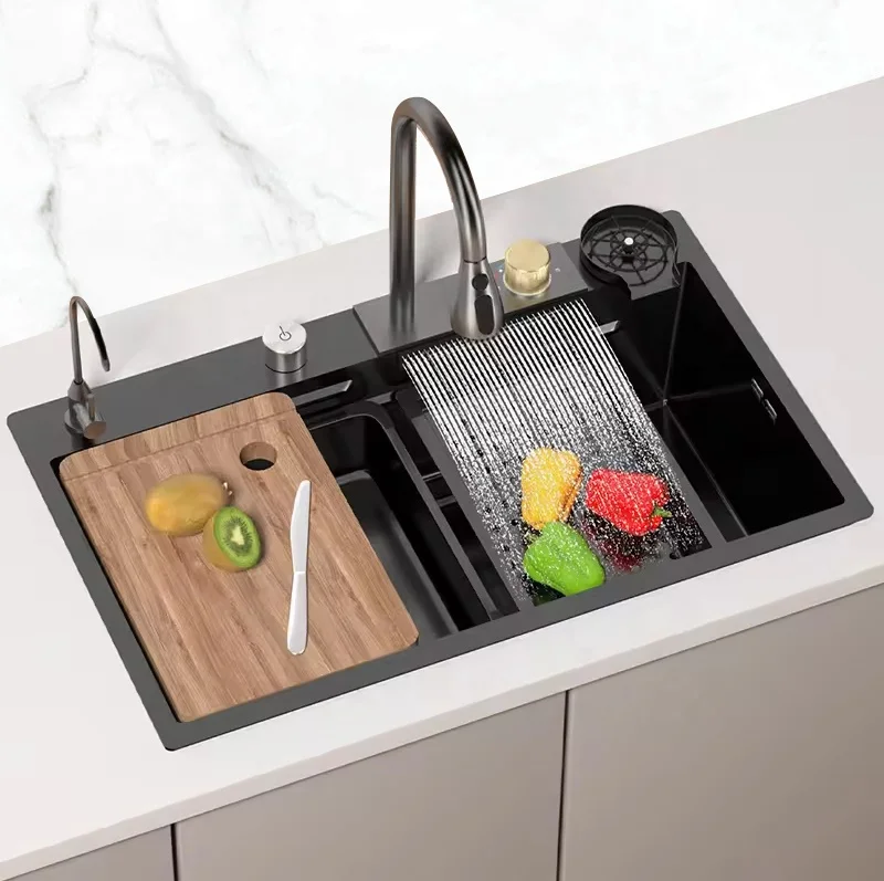 New High Quality Multifunction Modern Smart Waterfall Stainless Steel Sink Kitchen Kitchen Sinks