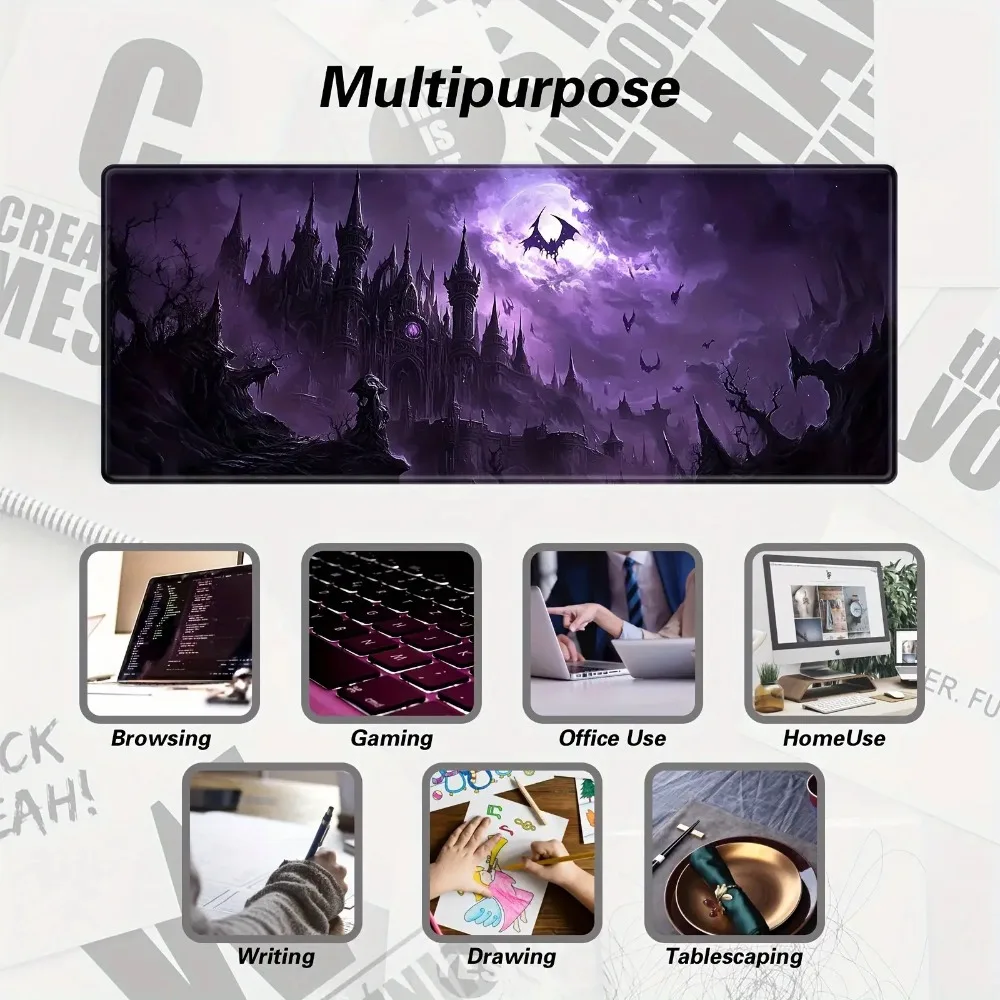 Dark Fantasy Castle Game Table Mat suitable for computers,office and PC gaming devices medieval castle style desktop accessory