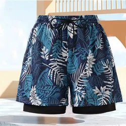 Men's Swimming Trunks Large Size Professional Double-layer Swimming Trunks Men's 5-point Anti-embarrassment Swimming Trunks