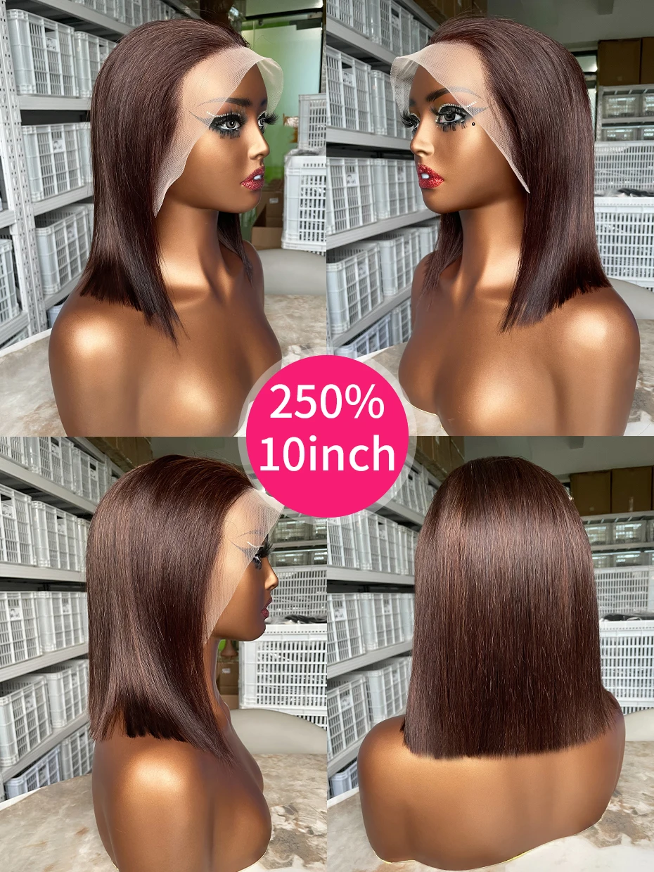 #2 Brown Chocolate Color 250 Density Lace Frontal Wig Human Hair Raw Vietnamese Double Drawn 13x4 Bob Lace Front Human Hair Wigs