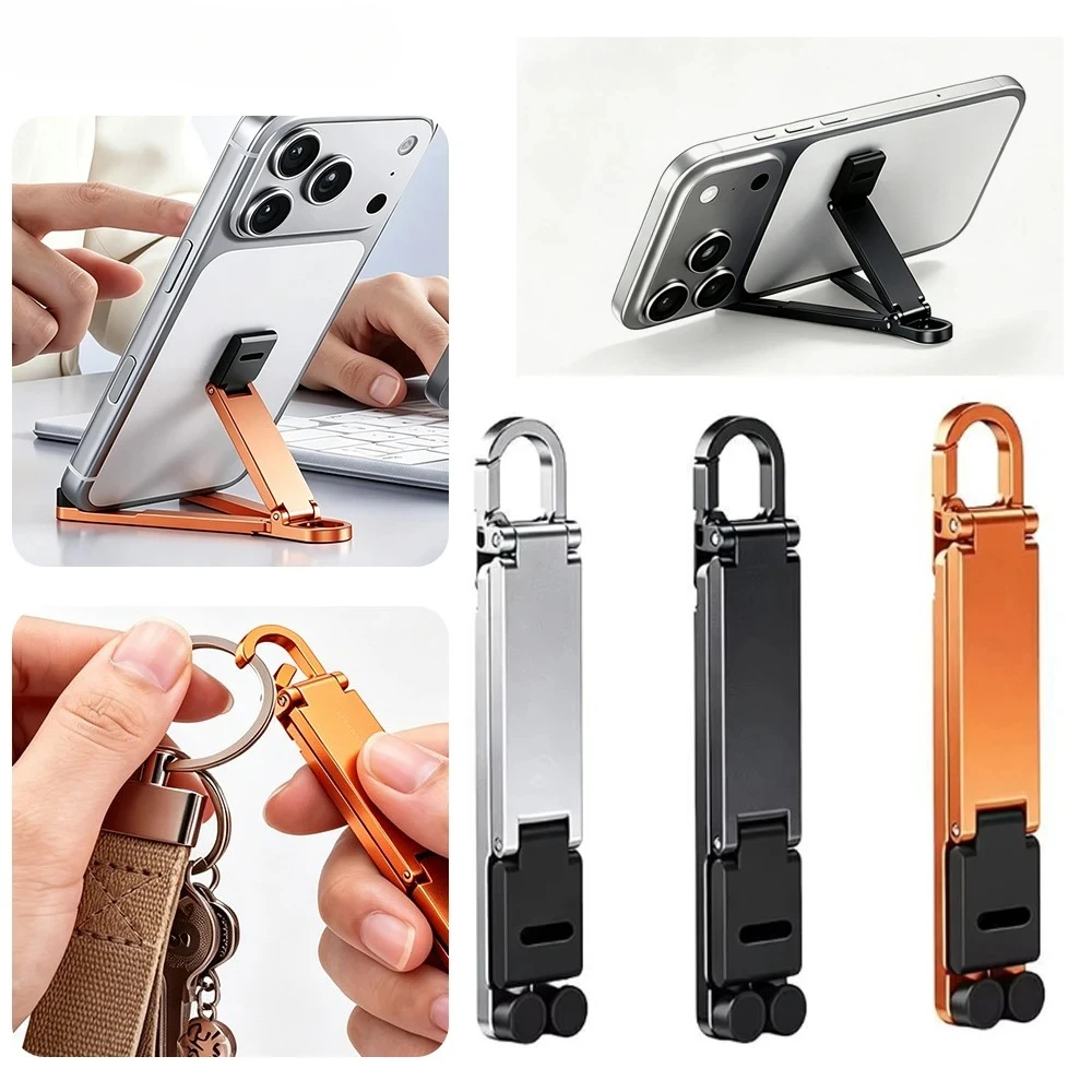 KEBIDUMEI Multi-Angle Adjustable Hands-Free Cell Phone Holder Portable Mini Foldable Keychain Phone Stand For Travel Desktop