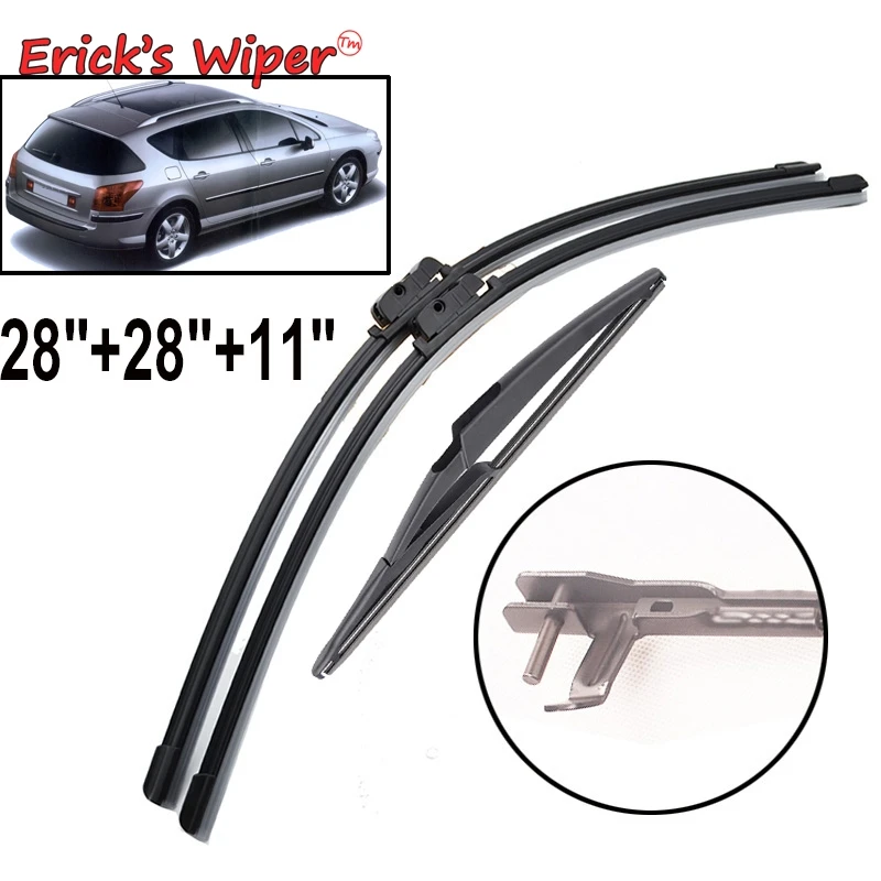 Zestaw piór wycieraczek przednich i tylnych Erick do Peugeot 407 Estate 407SW 2004-2010 Szyba przednia 28 "28" 11 "napęd z lewej strony