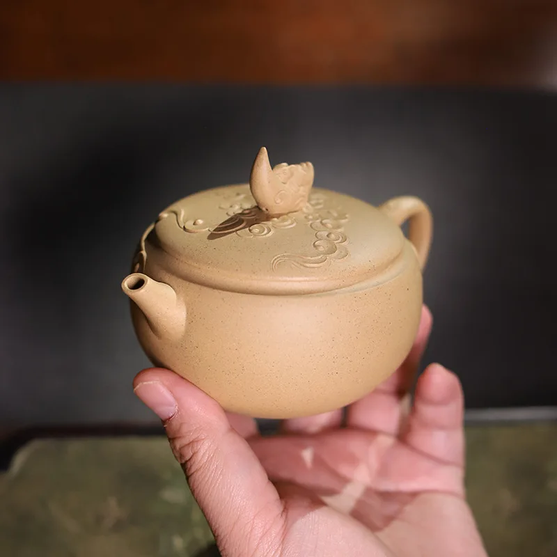 Authentic Yixing Zisha Teapot Handcrafted Famous Artisan Made From Pure Raw Clay Featuring Sculpture Of Jade Rabbit Flying To