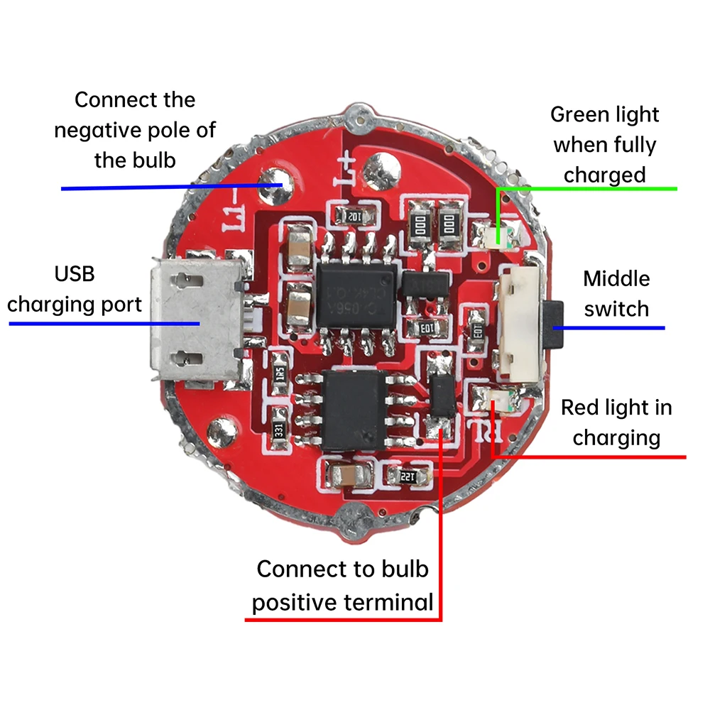 측면 프레스 강력 조명 토치 드라이버 보드 스위치 포함 마이크로 USB / TYPE-C 회로 기판 DIY 액세서리 (10W LED 비즈용)