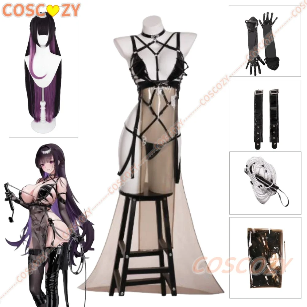 

NIKKE Goddess of Victory Mihara Cosplay Costume Wig Black PU Leather Lingerie Set Corset and Thong Thigh Socks Woman Halloween