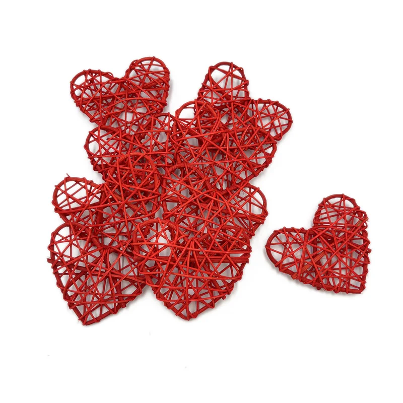 10pcs 5cm Natural Rattan Decorative Balls Heart Shaped, for Valentine\'s Day Decor, DIY Vase Bowl Filler, Wedding Decoration