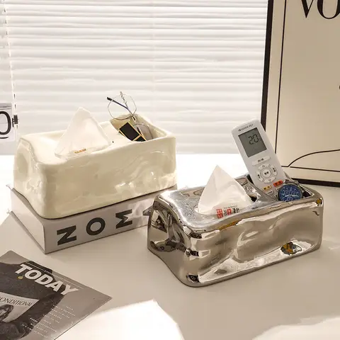 Silver Keramik Pappershanddukslåda Oregelbunden Isformad Silver Kanin Servetthållare Pappershanddukshållare Förvaring på skrivbordet 10 best sales silverförpackning med näsdukar - №10