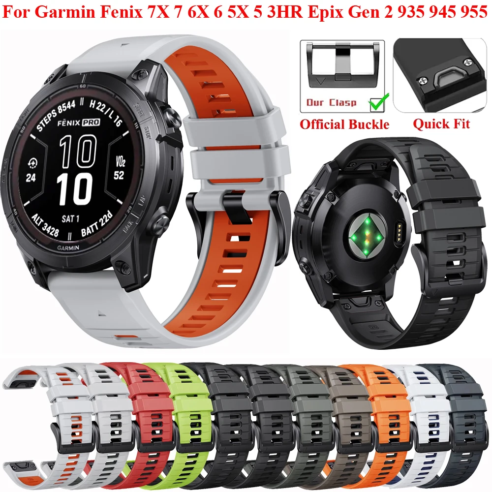 26 22mm cinturino in Silicone Quickfit per cinturino Garmin Fenix 6X 5X 7X EPIX Gen 2 per orologio Fenix 6 5 7 955 965 Tactix 7