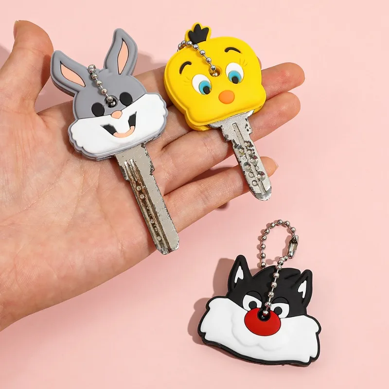 

3pcs/set Cute Cartoon Bugs Bunny Creative Silicone Keycase Protective Case Keychain Pendant Student Keyring Birthday Gift Toy