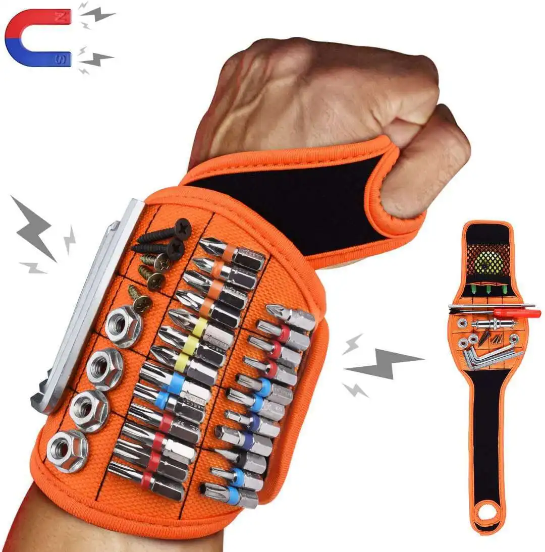 

16Magnetic Wristband with Strong Magnets Holds Nails Drill Bit Magnetic Bracelet Screw Holder Tool Storage Wrist for Electrician