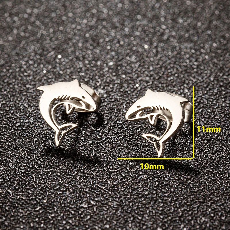 Stainless Steel Mini Stud Earrings Cute Shark Earings for Women Girls Ocean Animal Jewelry Fashion Dolphin Earing Piercing Gift