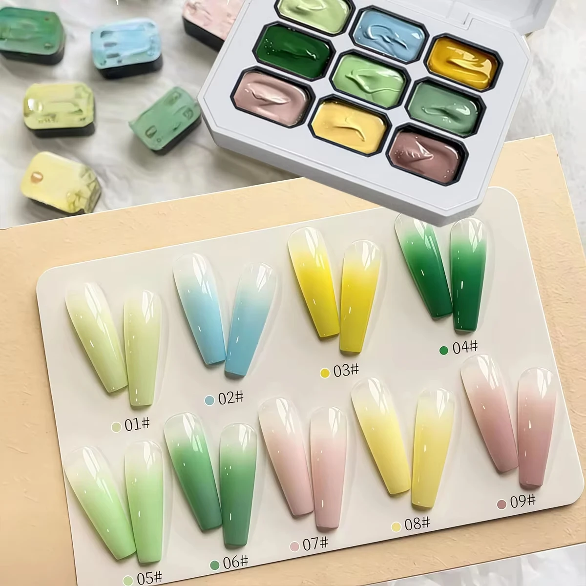 9 Color Solid Gel Nail Polish, High Saturation Tea Macaron, DIY Style, Single Layer, Easy GraHigh Saturation Used for Nail Art