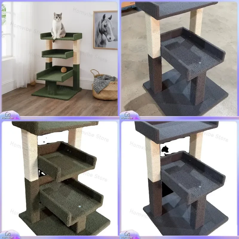 Large Wooden Cat Tree Tower with Scratching Posts Stable Multi Level Cat Climbing Frame Furniture Condo House for Indoor Cats
