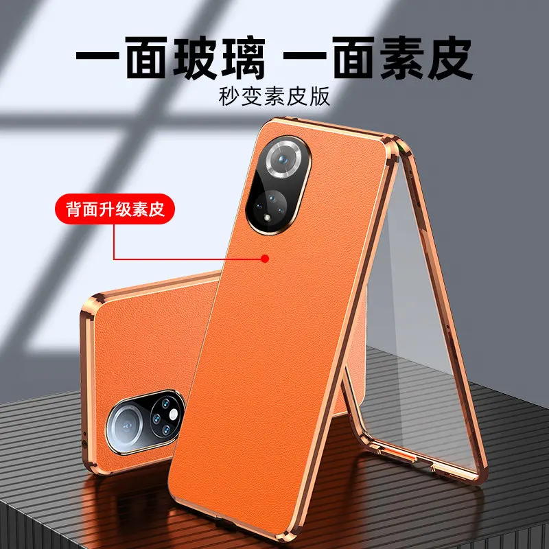 360 Full Protection Metal Bumper Clear Front Glass Case For Honor 50 5G NTH NX9 with Back PU Leather Skin Cover Phone Protector