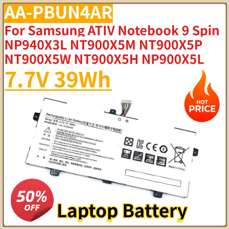 

AA-PBUN4AR 7,7 В 39 Втч BA43-00375A Аккумулятор для ноутбука Samsung ATIV 9 Spin NP940X3L NT900X5M NT900X5P NT900X5W NT900X5H NP900X5L