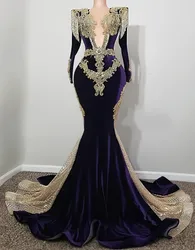 Robe De Bal Purple Prom Dresses For Black Girls 2024 Lace Applique Tassel Party Gowns Customized Graduation Dress Long Sleeve