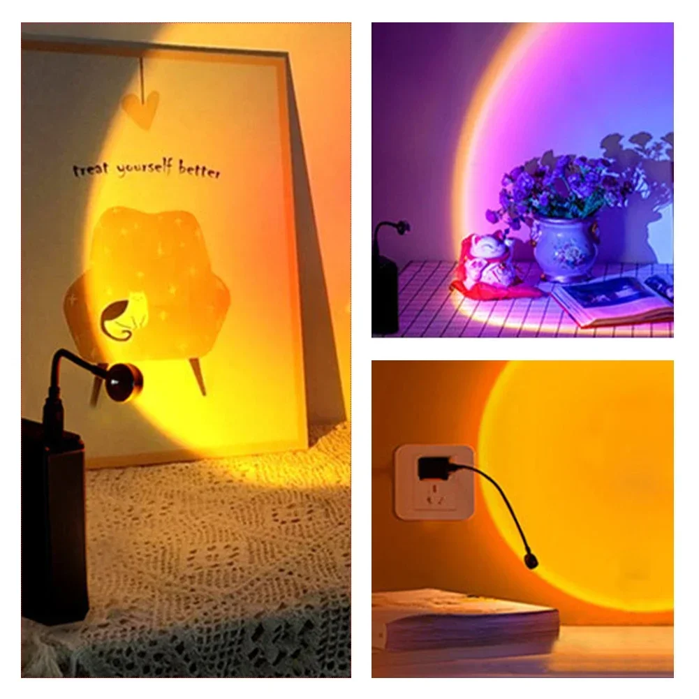 1x USB Sunset Lamp LED Rainbow Neon Night Light Projector Photography Wall Atmosphere Lighting for Bedroom Home Room Decor Gift