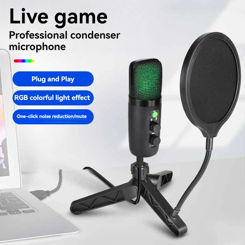 

B34B-USB Microphone Condenser Gaming Mic For PC With Brilliant RGB Lighting