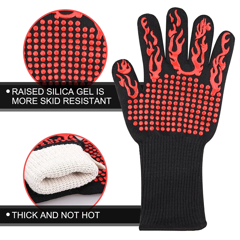 Non-slip Fireproof Microwave Oven Gloves Extreme Heat Resistant Oven Mitts 300-500 Centigrade Flame Retardant BBQ Fire Gloves