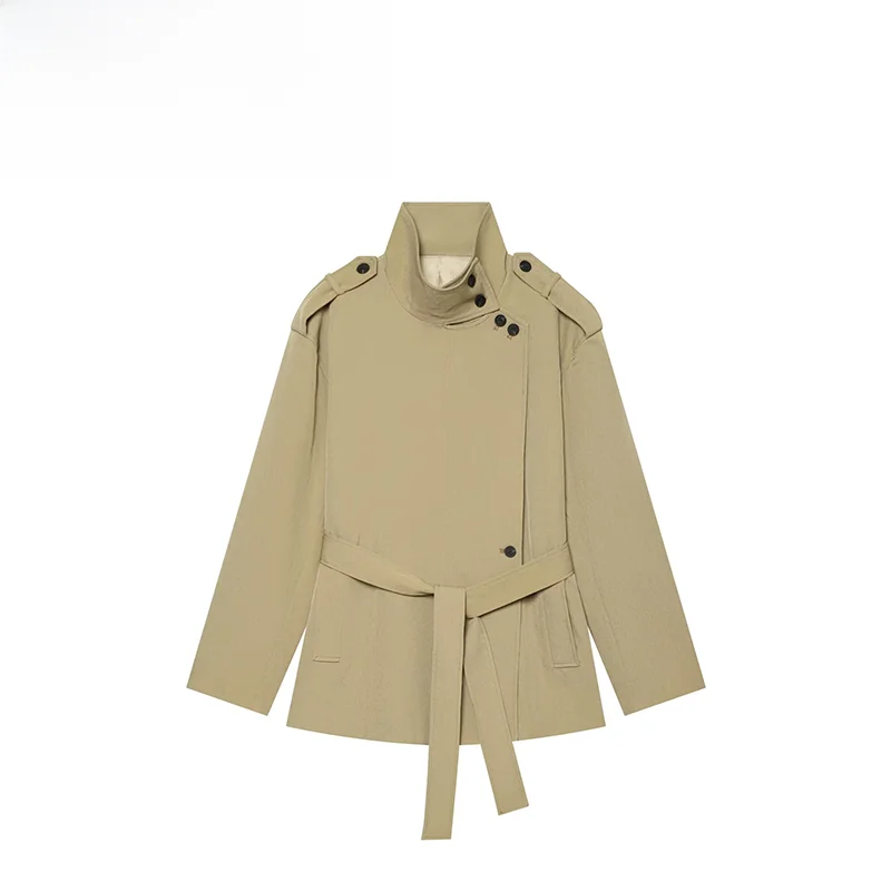 Fashionable Belted Street Style Women's Coat ZR Autumn New Arrival Polyester Fiber Long Sleeve Regular Length Online Exclusive
