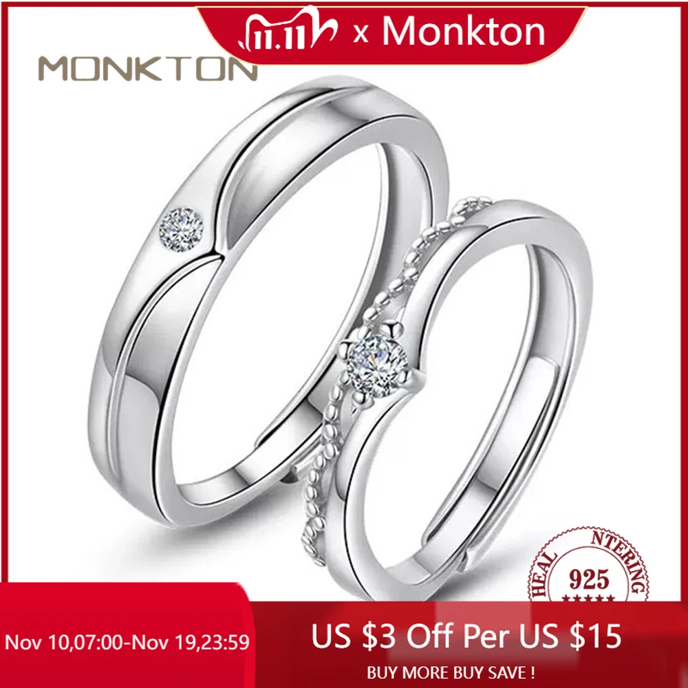 

Monkton 100% S925 Sterling Silver Prince and Princess Rings for Lovers Adjustable Crown Couple Rings Anniversary Gift Jewelry