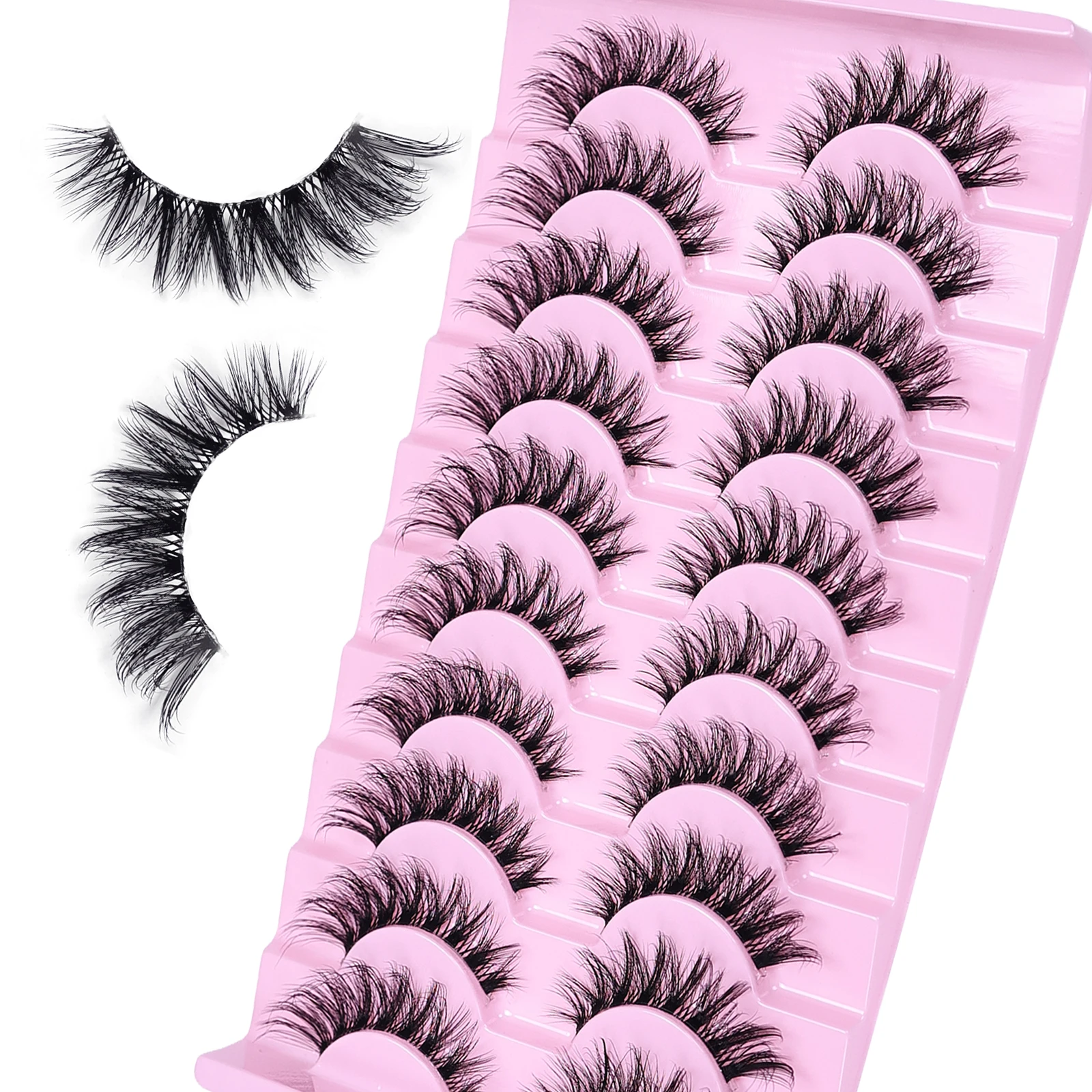 10 أزواج من الرموش الرقيقة الطبيعية D حليقة ثلاثية الأبعاد حجم الرموش الصناعية شرائط رموش شفافة