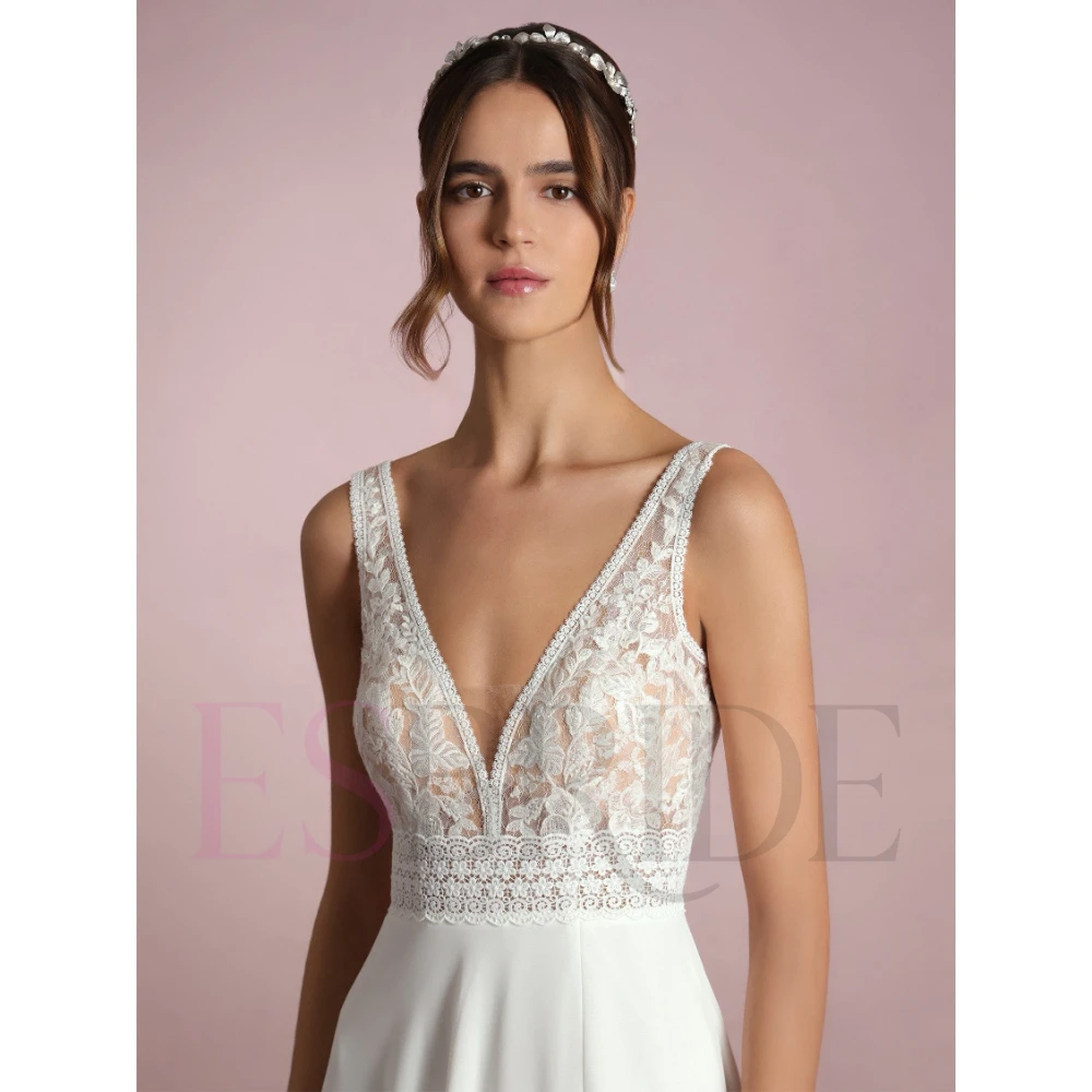 ESBRIDE Boho Abiti da sposa Abiti da sposa Abiti da sposa con scollo a V Applique in pizzo A-Line Abiti da sposa Abiti da sposa Personalizzati