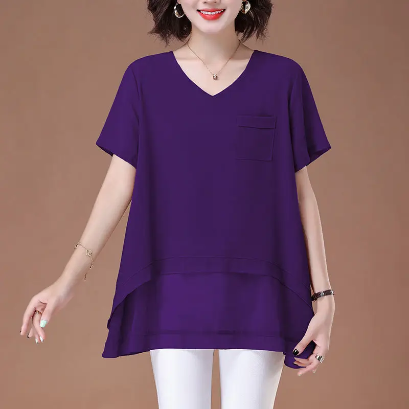 Sommer Neue Mode Lose V-ausschnitt Chiffon Bluse