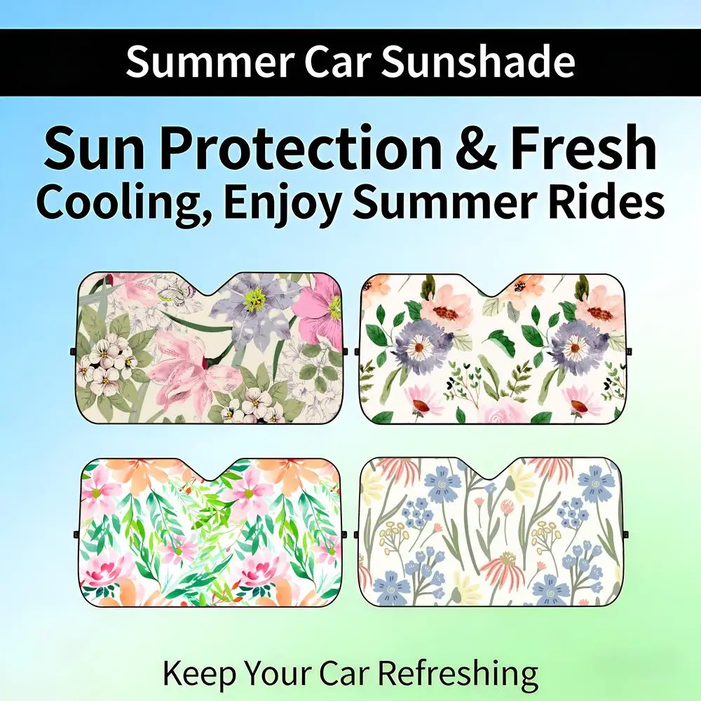 

Spring Flower Print Sun Visor Retractable Car Windshield Sun Shade UV
