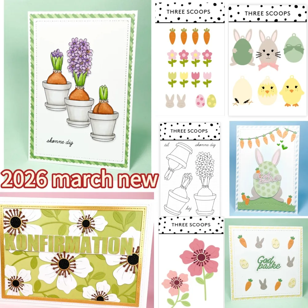 Scattered Tulips Stamps 2026 NEW Cutting Dies Scrapbook Diary Decoration Stencil Embossing Template DIY Greeting Card Handmade