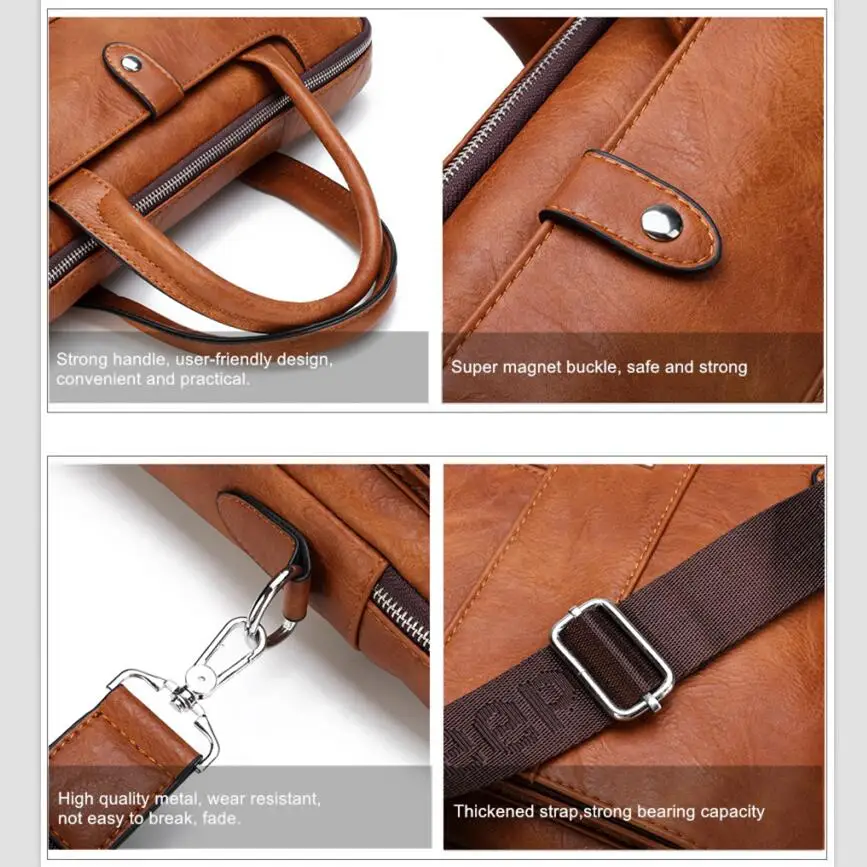 Jeep Buluo Men's Leather Briefcase 14 Inch Laptop Messenger Bag Business Handbag for Work view 5